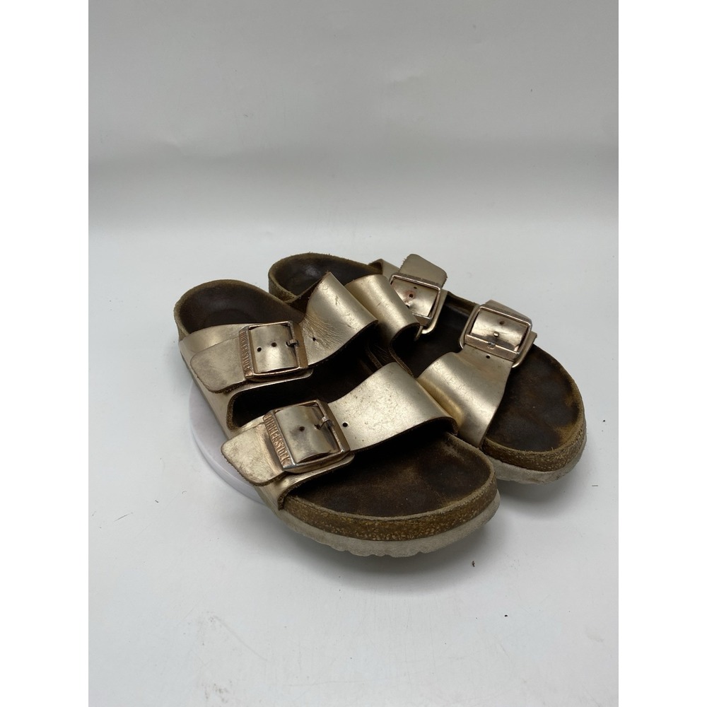 Birkenstock Sandals Women 6- 6.5 / EU 37 Arizona Birko-Flor Gold Slides 4011 - Picture 2 of 11